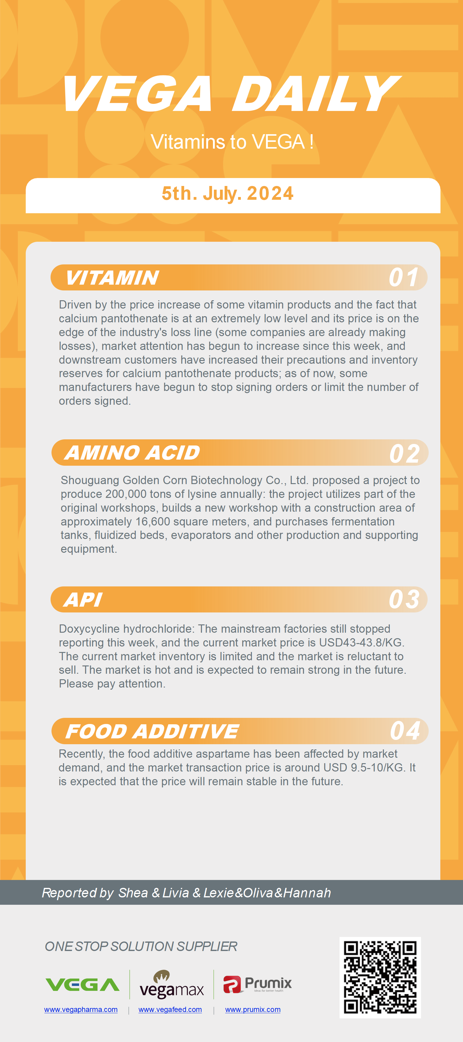 Vega Daily Dated on Jul 5th 2024 Vitamin Amino Acid APl Food Additives.png